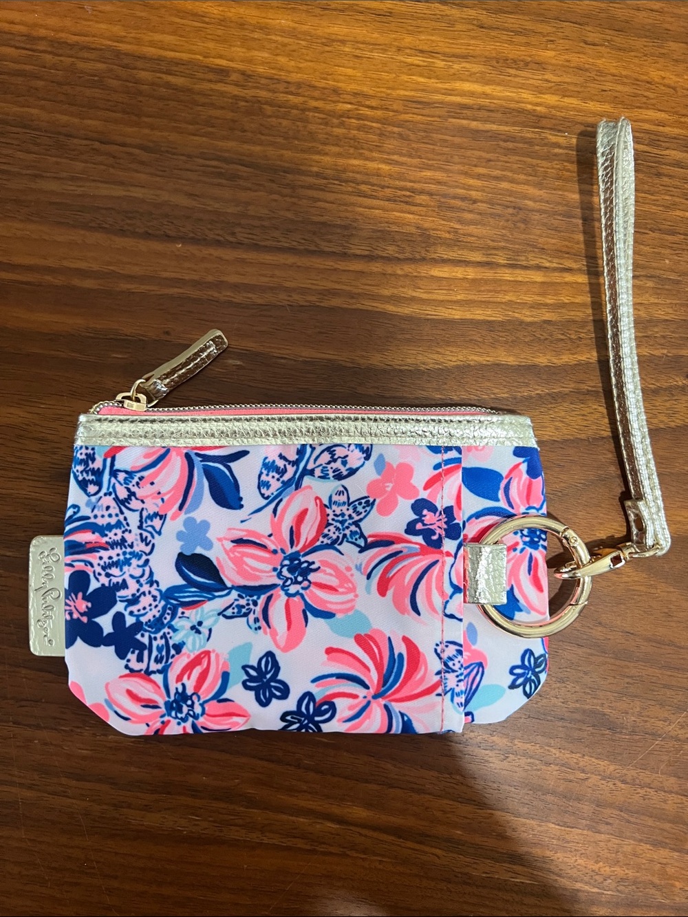 Lilly Pulitzer Pink, Navy &‎ Gold Floral Wristlet Coin Pouch NWOT